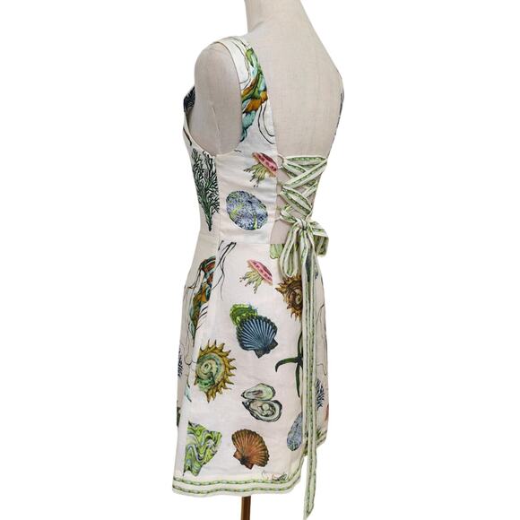 ALEMAIS + Sam Pauletto Sea printed linen mini dress US 8 - Picture 8 of 12